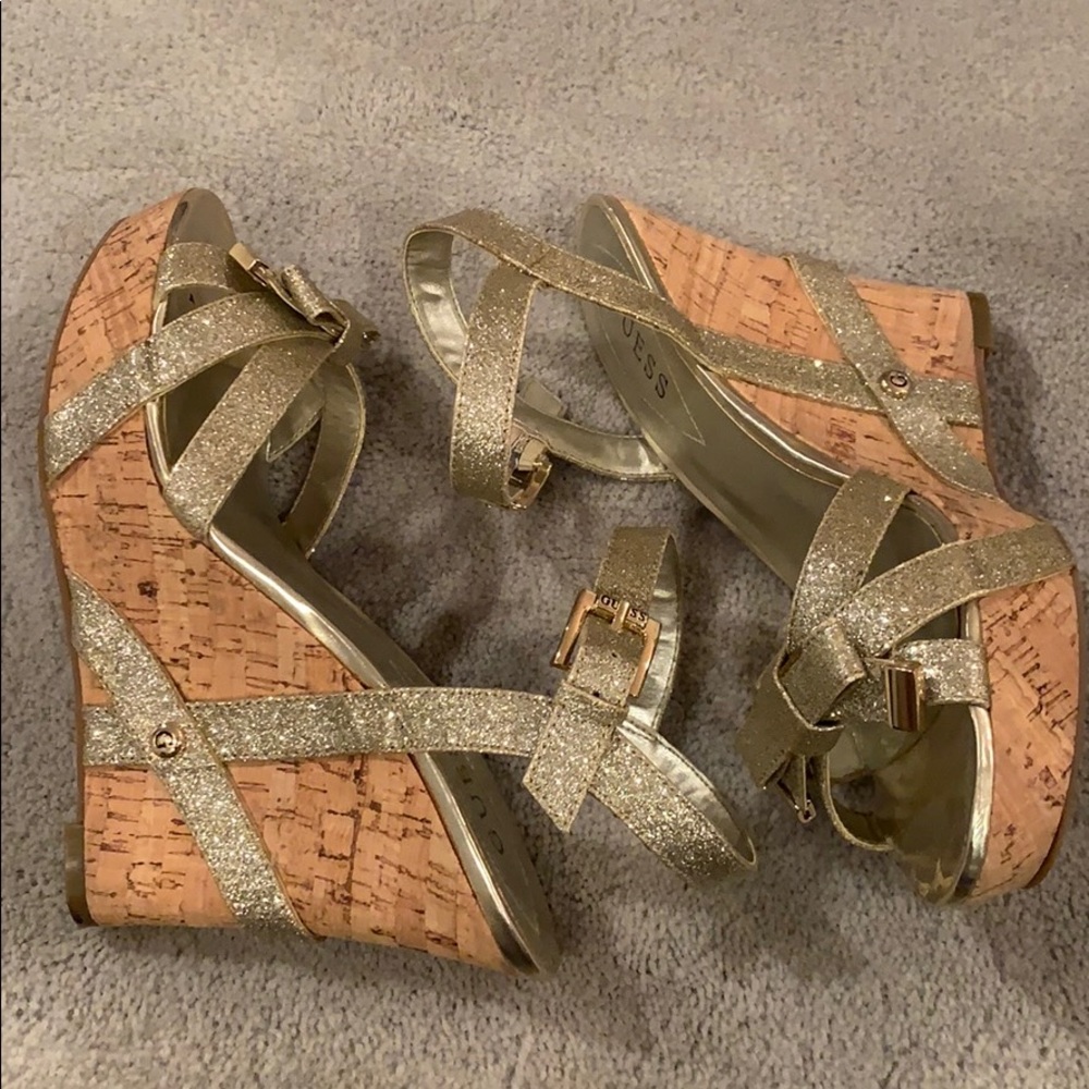 Guess Gold Glitter Wedges